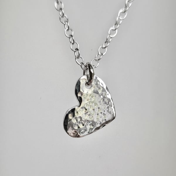 Hammered Heart Sterling Silver Pendant Necklace
