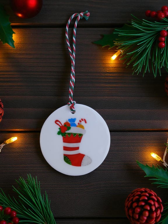 Christmas Stocking Round Ceramic Christmas Decoration Tree Ornament