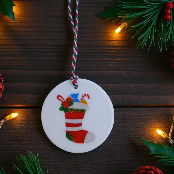 Christmas Stocking Round Ceramic Christmas Decoration Tree Ornament