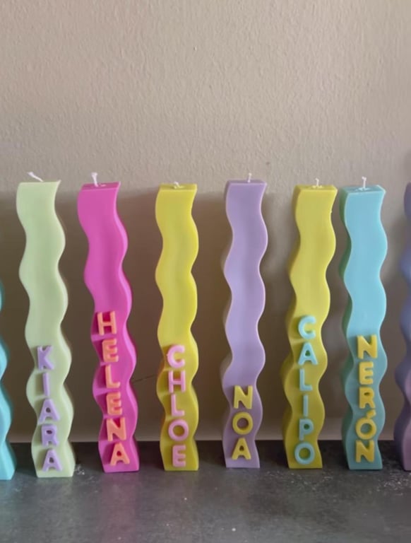 Customised Wavy and Zig zag Soy Wax Candle with Your Name: Eco-Friendly Home Dec