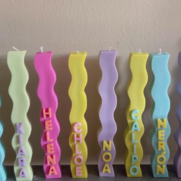 Customised Wavy and Zig zag Soy Wax Candle with Your Name: Eco-Friendly Home Dec