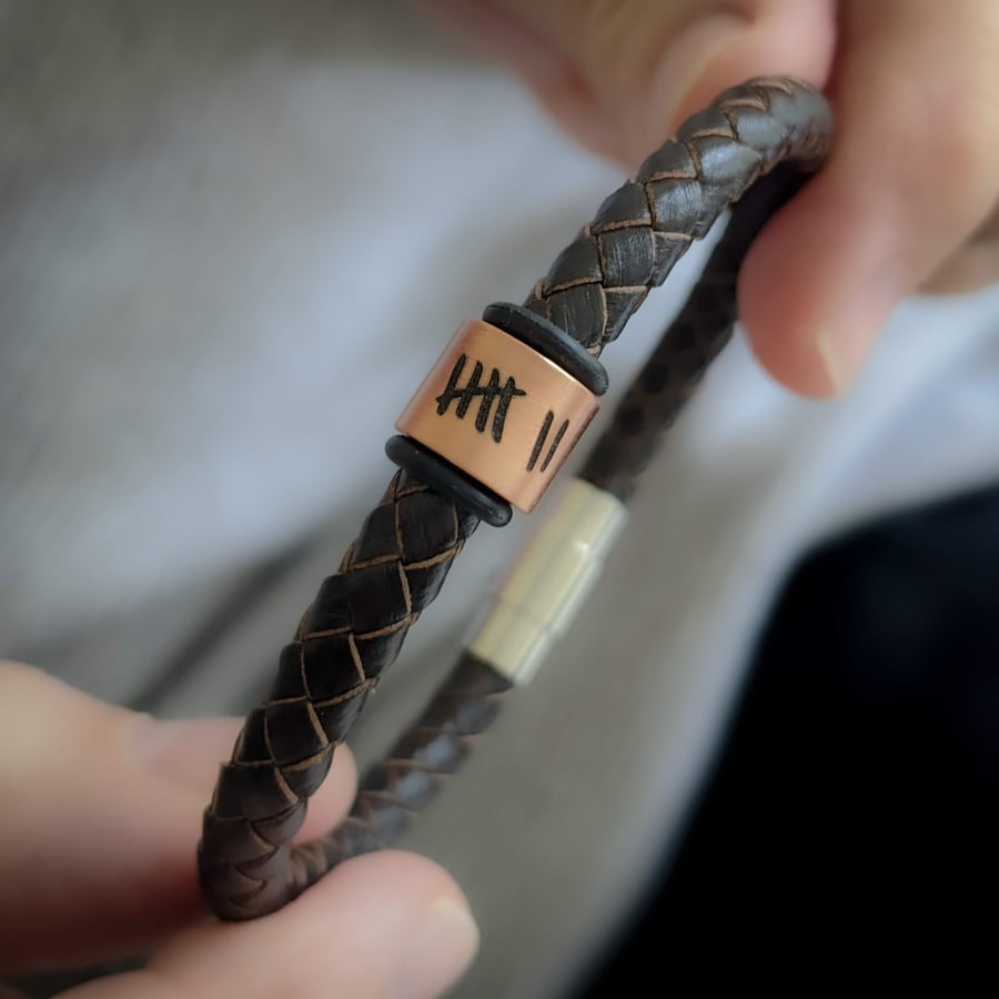 Mens Leather Bracelet For 7th Anniversary, Copper Gift For Him 