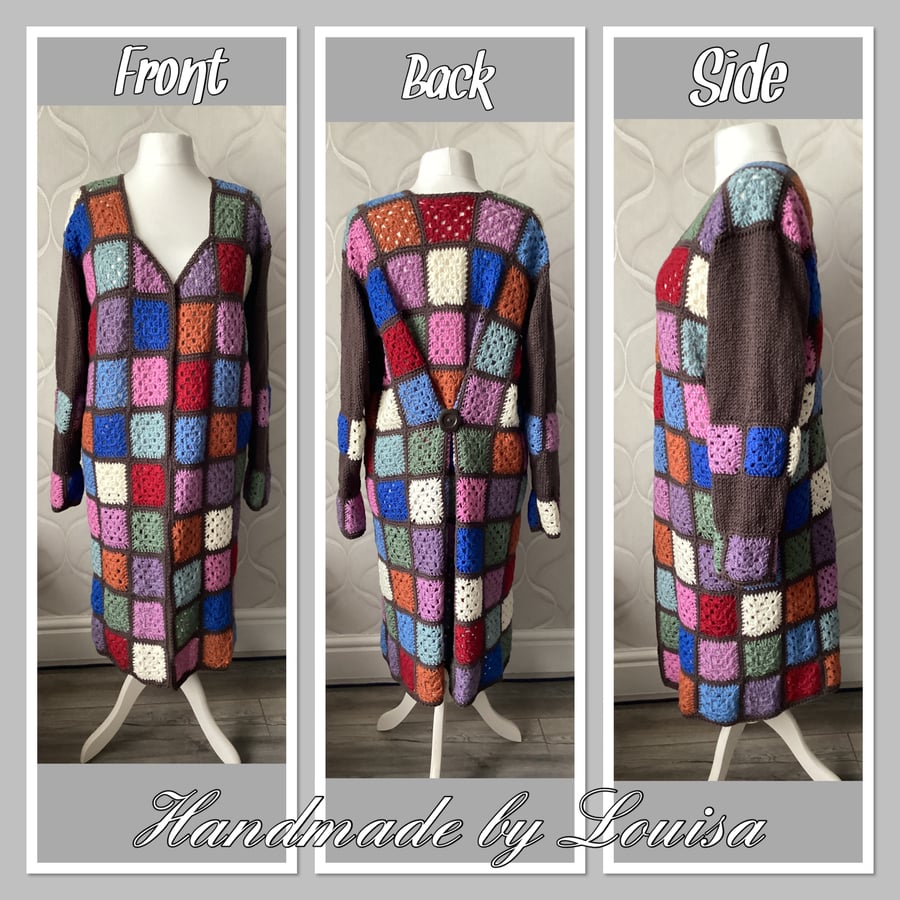 Pure wool Long length granny square cardigan