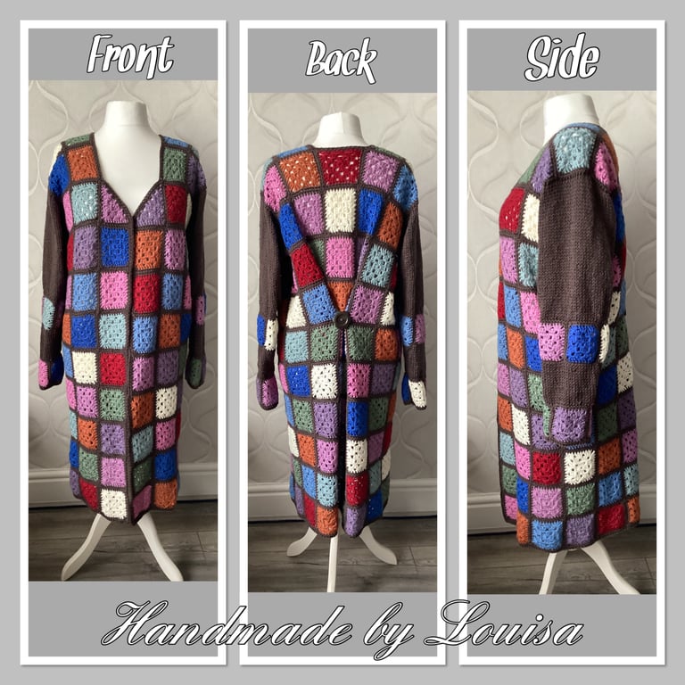 Pure wool Long length granny square cardigan