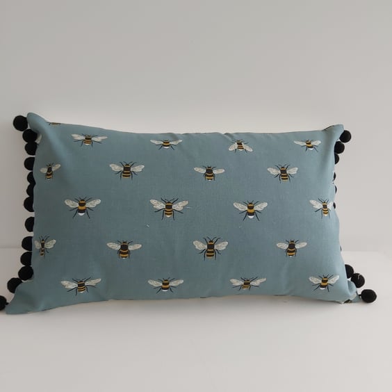 Sophie Allport Bees  Cushion Cover with Black  Pom Poms