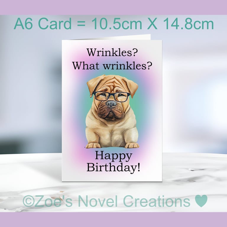 Happy Birthday Greetings Card, portrait card, wrinkles A6 10.5cm x 14.8cm