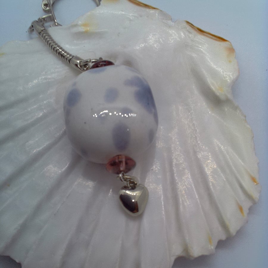 Lilac and White Ceramic Cube Key Ring, Teacher's End of Term Gift, Unisex Gift 