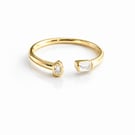 14k Gold plated open band adjustable ring with double crystal inserts