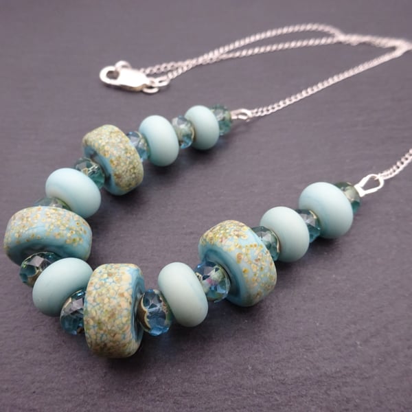 lampwork glass necklace, sterling silver chain jewellery