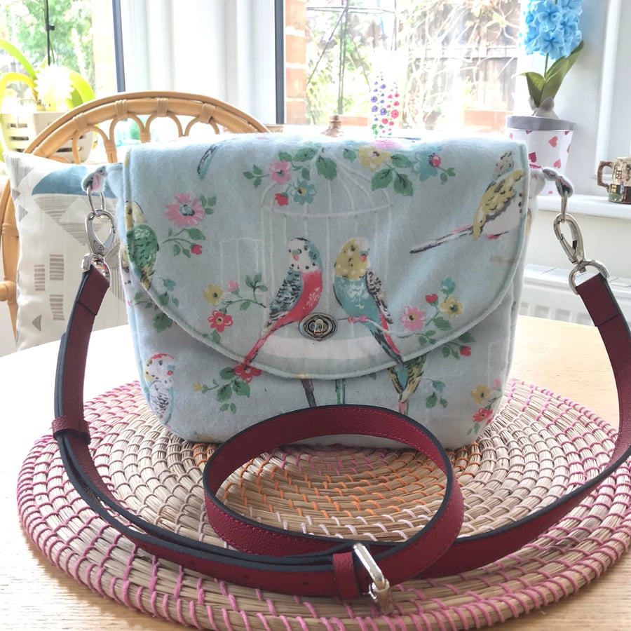Cute budgie print messenger saddle style bag