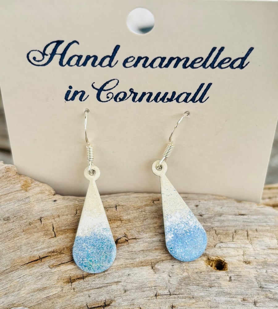 Hand enamelled beach earrings on sterling silver ear hooks 