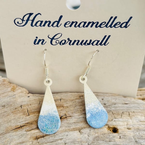 Hand enamelled beach earrings on sterling silver ear hooks 