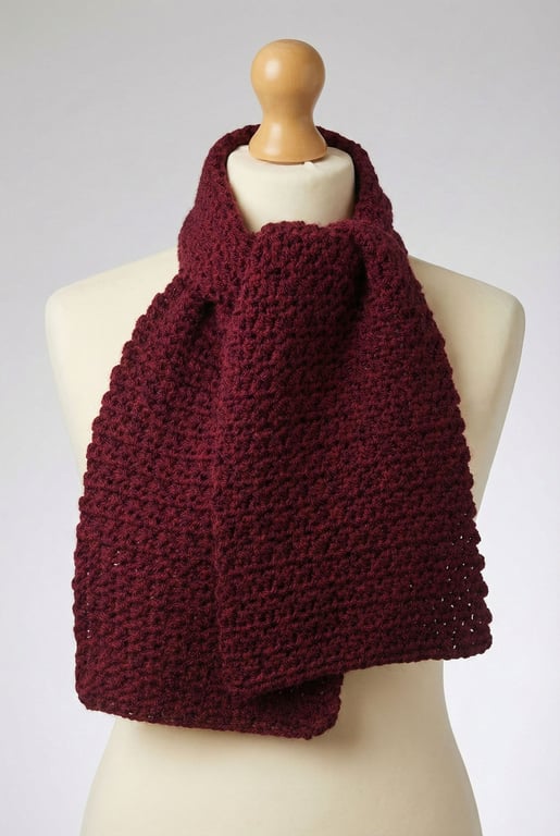 Soft Burgundy Scarf - Short Crocheted Scarf - Suitable for all.