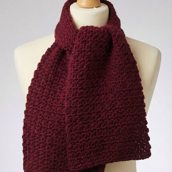 Soft Burgundy Scarf - Short Crocheted Scarf - Suitable for all.