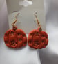  Terracotta Clay Pumpkin Earrings with Gold Stars, Hypoallergenic Autumn Dangles