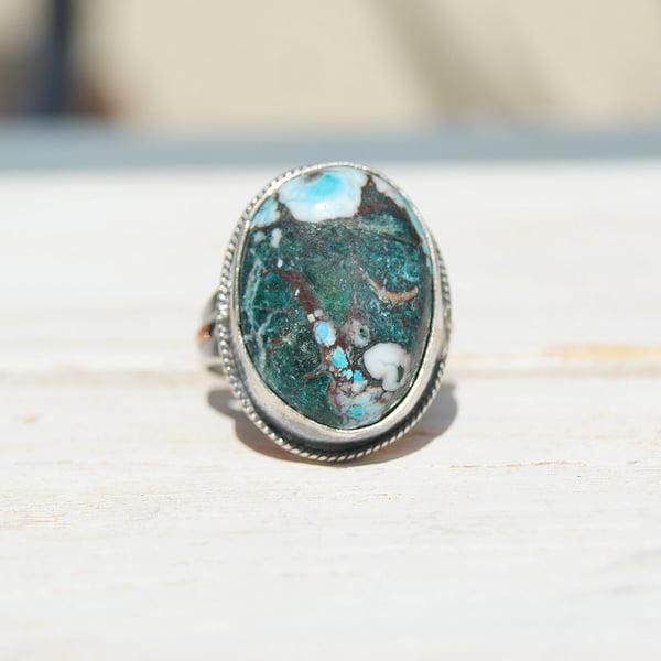 Turquoise Ring, Blue Stone Ring, Rustic Jewellery