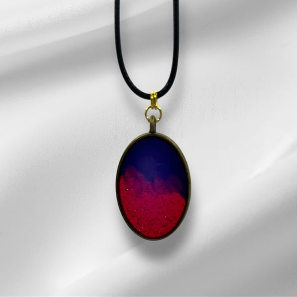 Oval Necklace Pendant in Pink Sparkle and Purple
