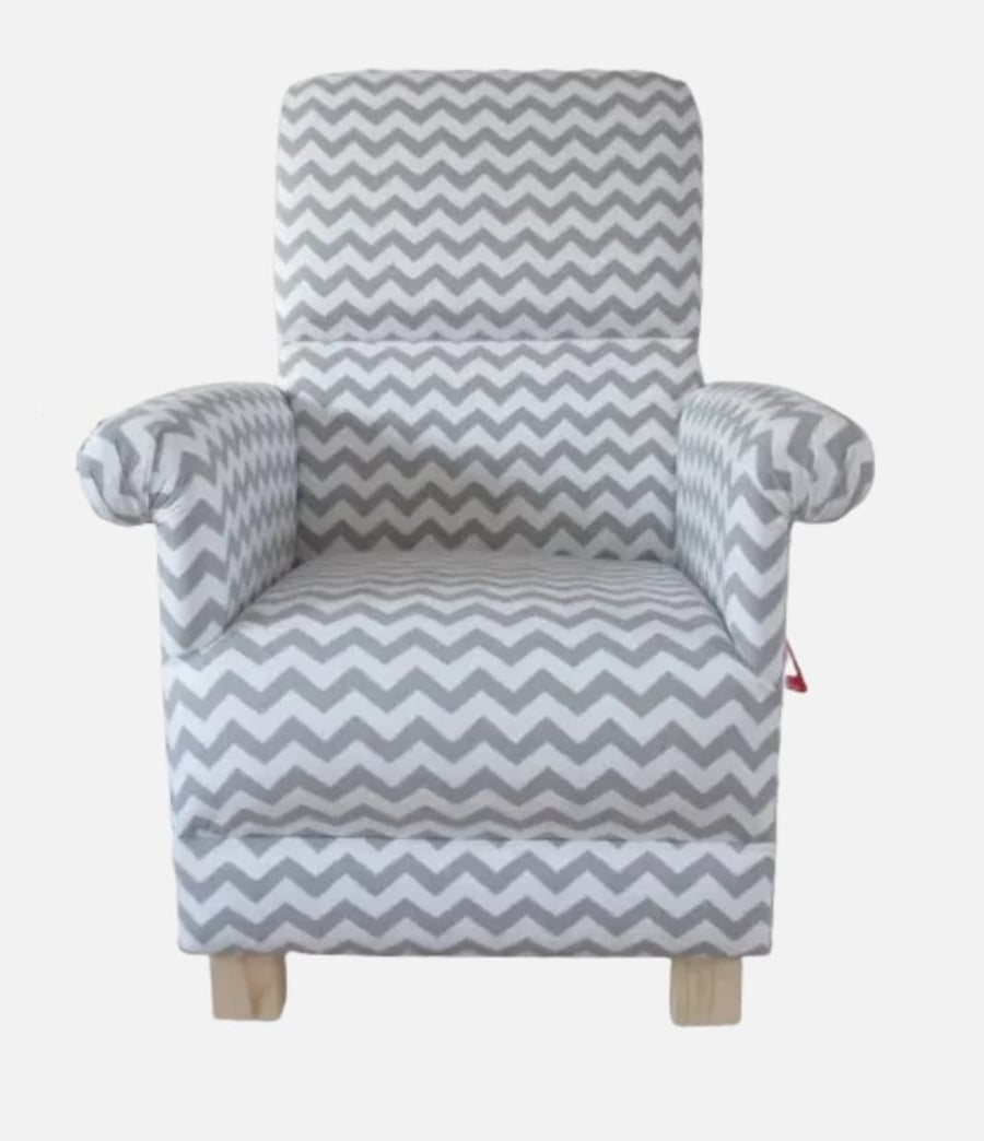 Zig Zag Grey White Fabric Child's Chair Children's Kid's Armchair Chevron 
