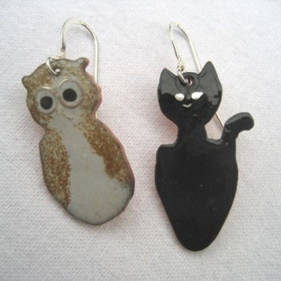 'The Owl and the pussycat' enamelled earrings