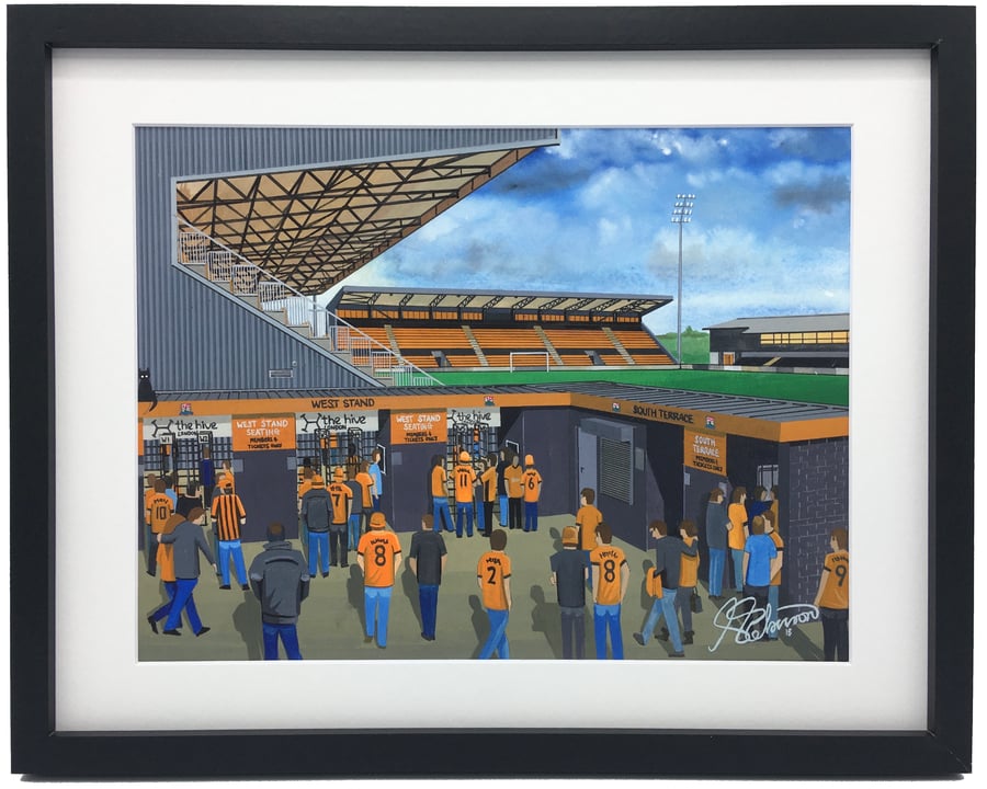 Barnet F.C, The Hive Stadium. Framed, High Quality Football Art Print.
