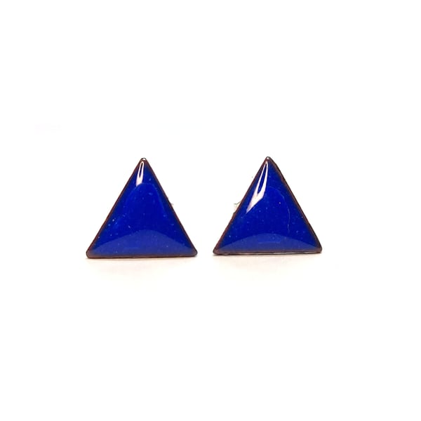 Colourful blue enamel triangle stud earrings
