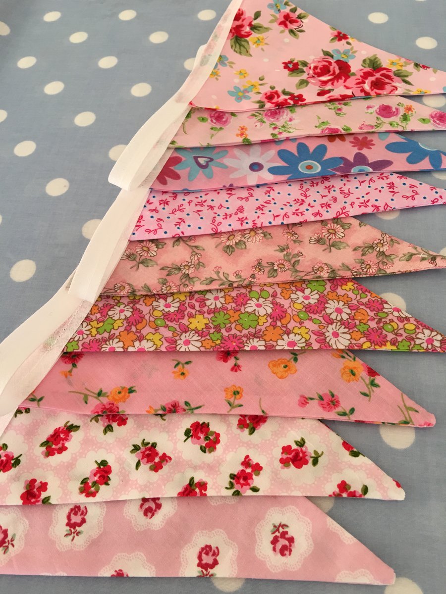 10 ft pink double sided bunting,banner,wedding,event,flag in cotton fabrics