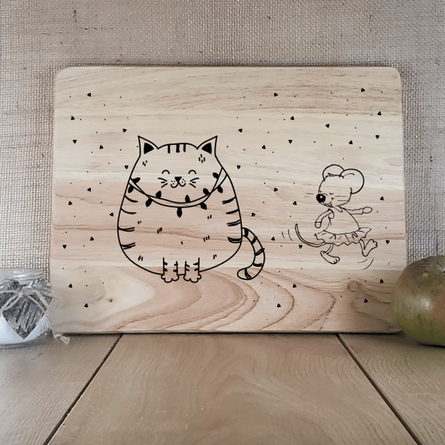Smug Kitty! - Laser Engraved Wooden Cheese or Chopping Board