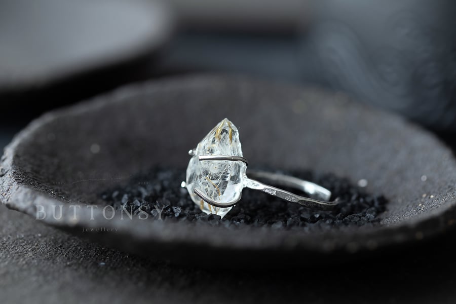 Dandelion "Herkimer Diamond" Sterling Silver Ring - Resin Ring