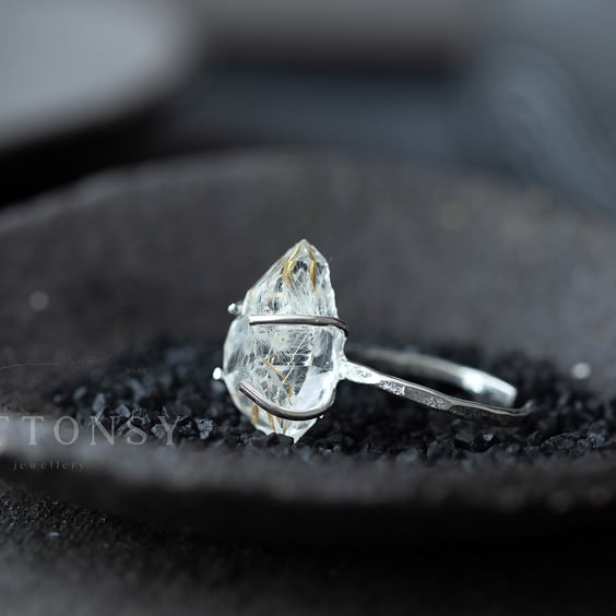 Dandelion "Herkimer Diamond" Sterling Silver Ring - Resin Ring