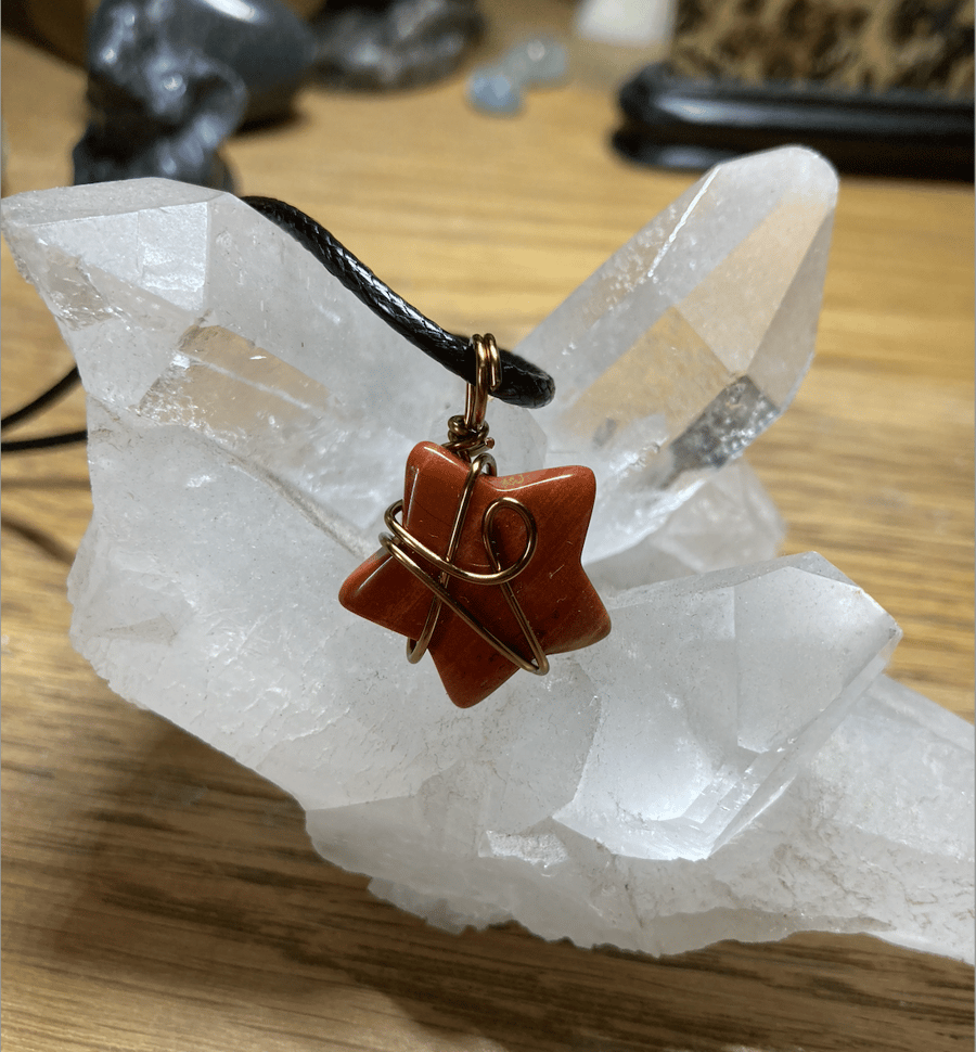 Red Jasper Star Pendant - Wire Wrapped Crystal Pendant