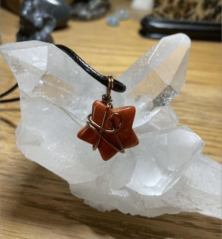 Red Jasper Star Pendant - Wire Wrapped Crystal Pendant