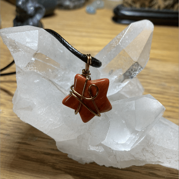 Red Jasper Star Pendant - Wire Wrapped Crystal Pendant