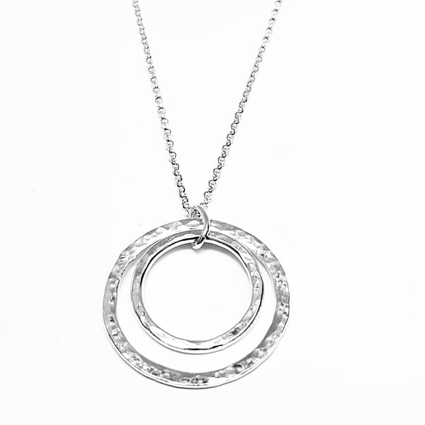 Hammered circles sterling silver necklace.