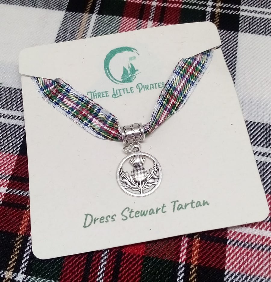 Tartan thistle choker necklace, plaid pendant handmade in Scotland