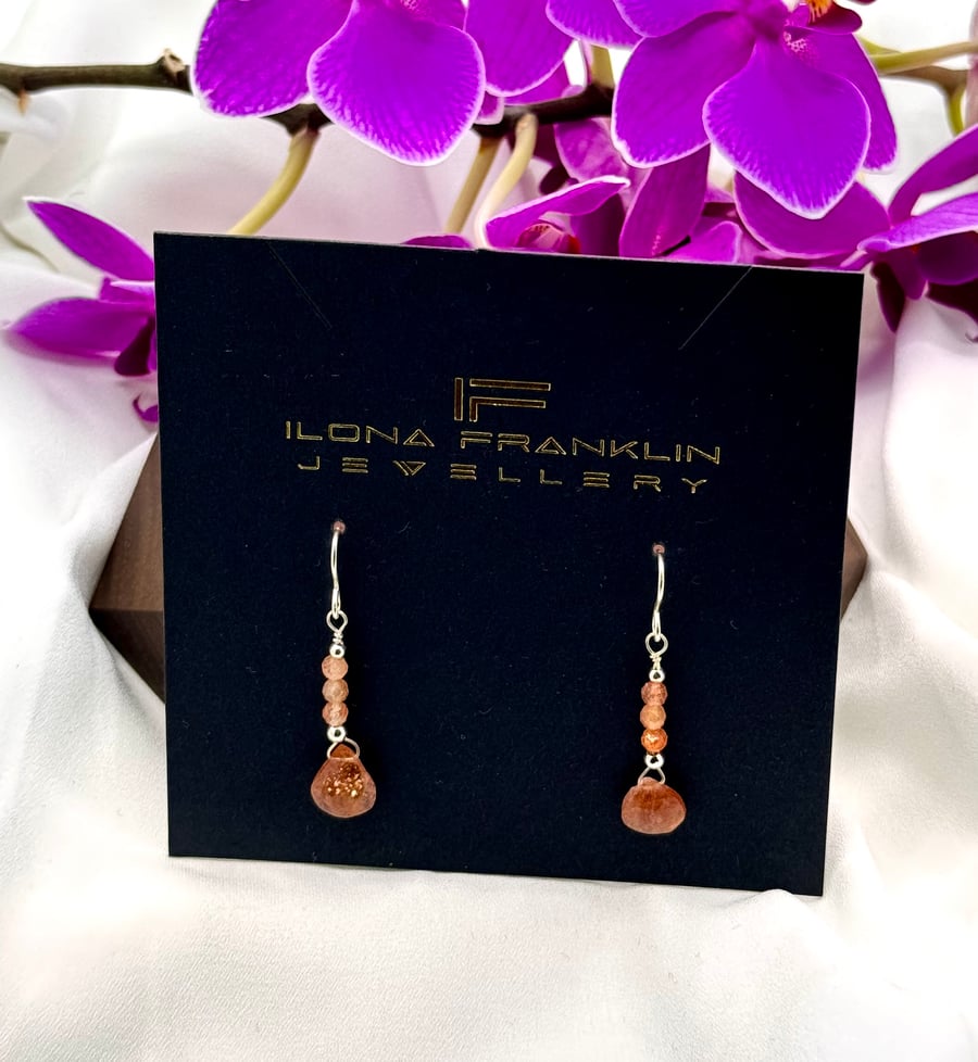 Sterling silver Sunstone Earrings, Handmade in North Yorkshire