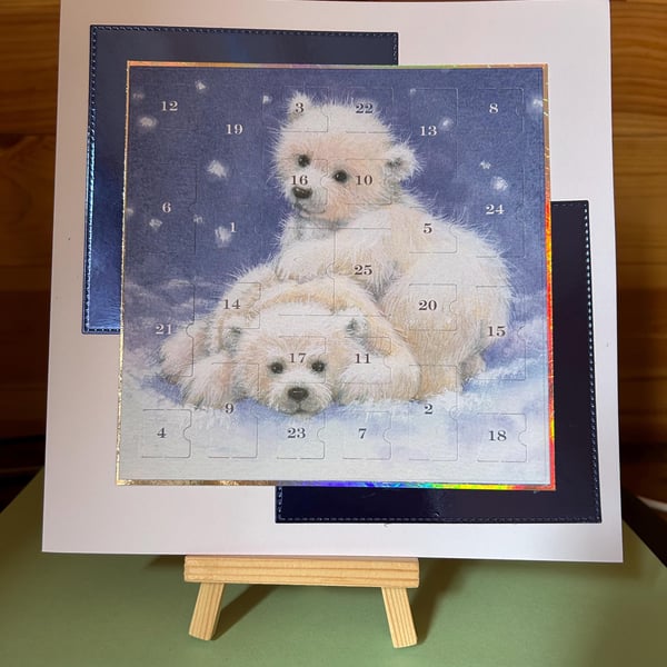 Playful Christmas cubs Advent Calendar Card Handmade 8 inch square card
