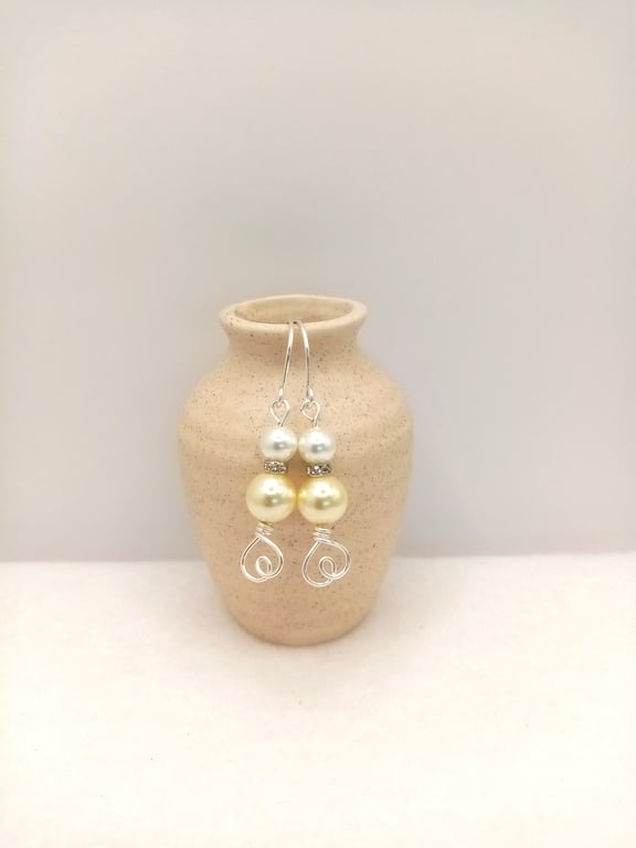 Glass Pearl Dangle Earrings, Love Heart Earrings, Gifts for her 