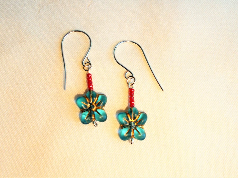 Blue Flower Earrings - FREE UK Post
