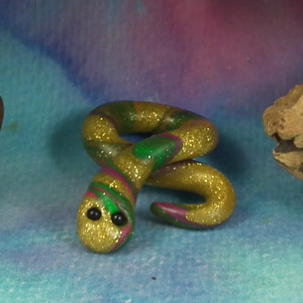 Tiny Golden Snake OOAK Sculpt by artist Ann Galvin