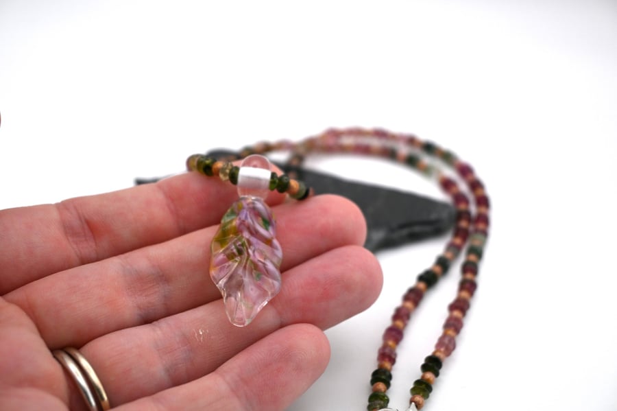 tourmaline and glass leaf pendant necklace