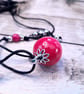 Large stylish boho wooden pendant necklace (pink and silver) - Image 1
