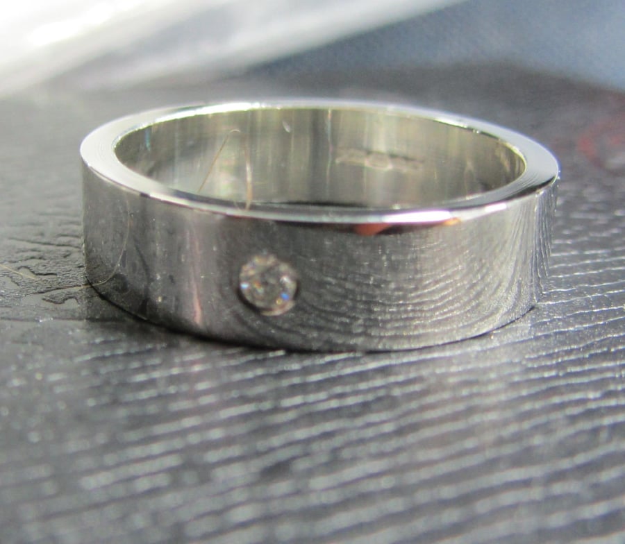 Mens Solitaire diamond ring - flush set diamond band - ethical wedding ring 
