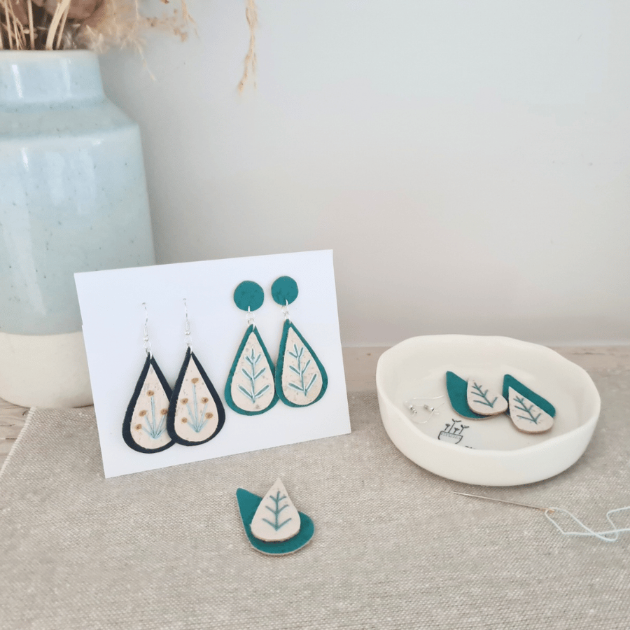Embroidered Cork jewellery workshop - make your own earrings or pendant