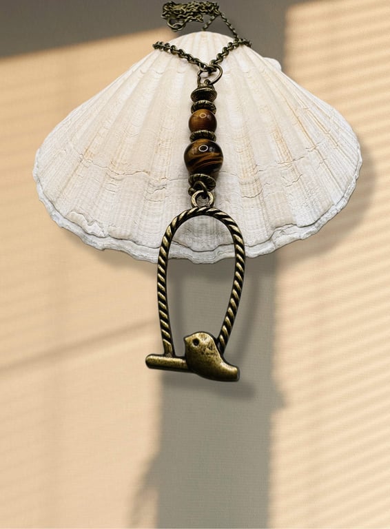 Bohemian bronze bird necklace