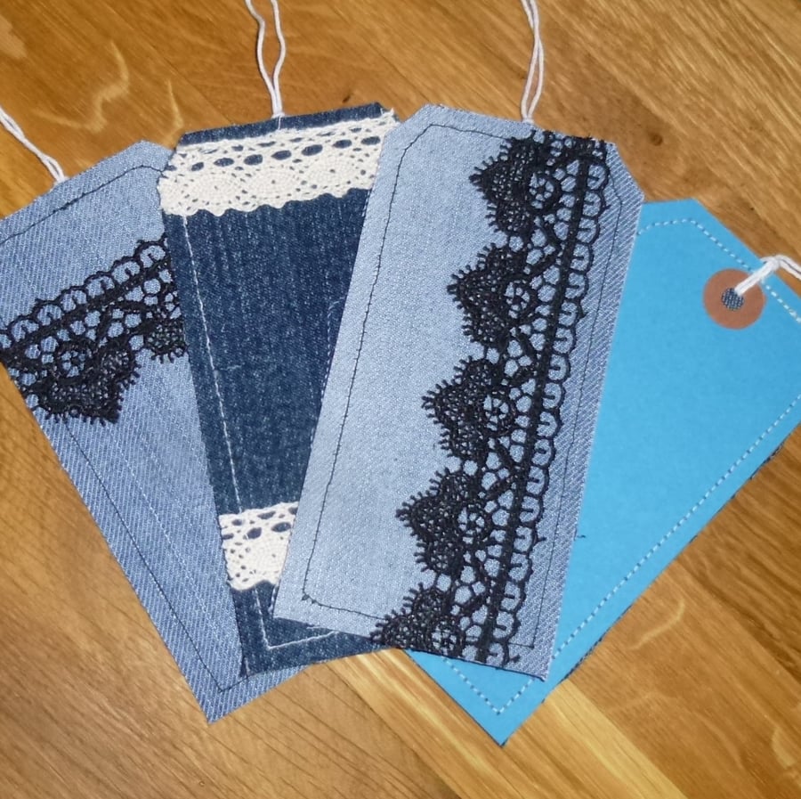 Upcycled Denim and Lace Gift Tags - Set of 4