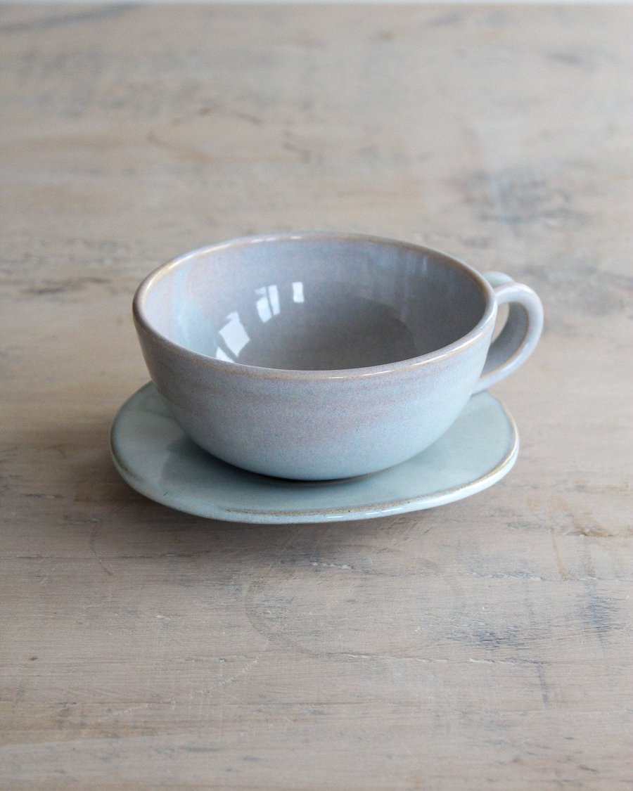 Ceramic Cup and Saucer Set - Cloud Cup & Saucer - Lilac - Hot Chocolate Mug