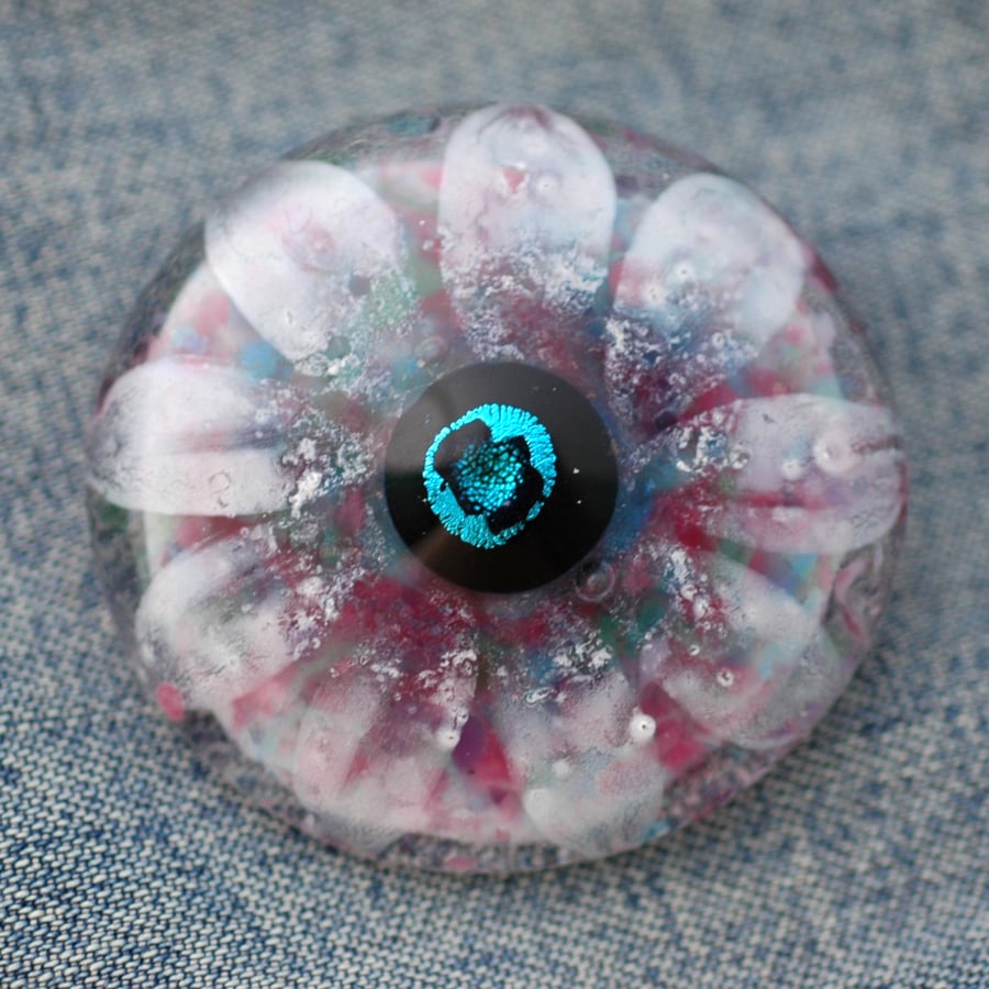 Pink Flower Fused Glass Brooch