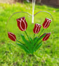 Fused Glass Heart Shaped Tulip Hanging Decoration