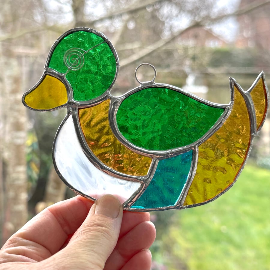 Stained Glass Mallard Duck Suncatcher - Handmade Hanging Window Decoration