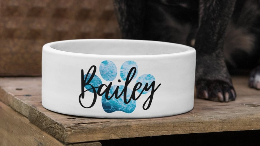Personalised Name Pet Bowls Pet Paw Variation Colours Small Large Custom Name 